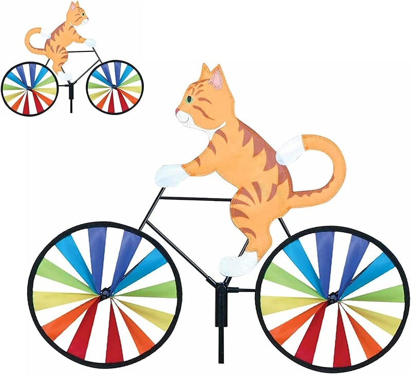 woobles Animal Bike Wind Spinner Decor, 3D Animal on Bike Windmill Wind Spinner Garden Lawn Yard Decor, Cat Dog On Bike Windmill Wind Spinner, Wind Spinners for Yard and Garden (Yellow Cat) - Image 1